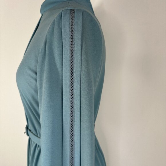 Vtg 80s David Warren Mock Neck Belted Waist Midi Dress Gray Sz 10 Long Sleeve - Picture 9 of 15